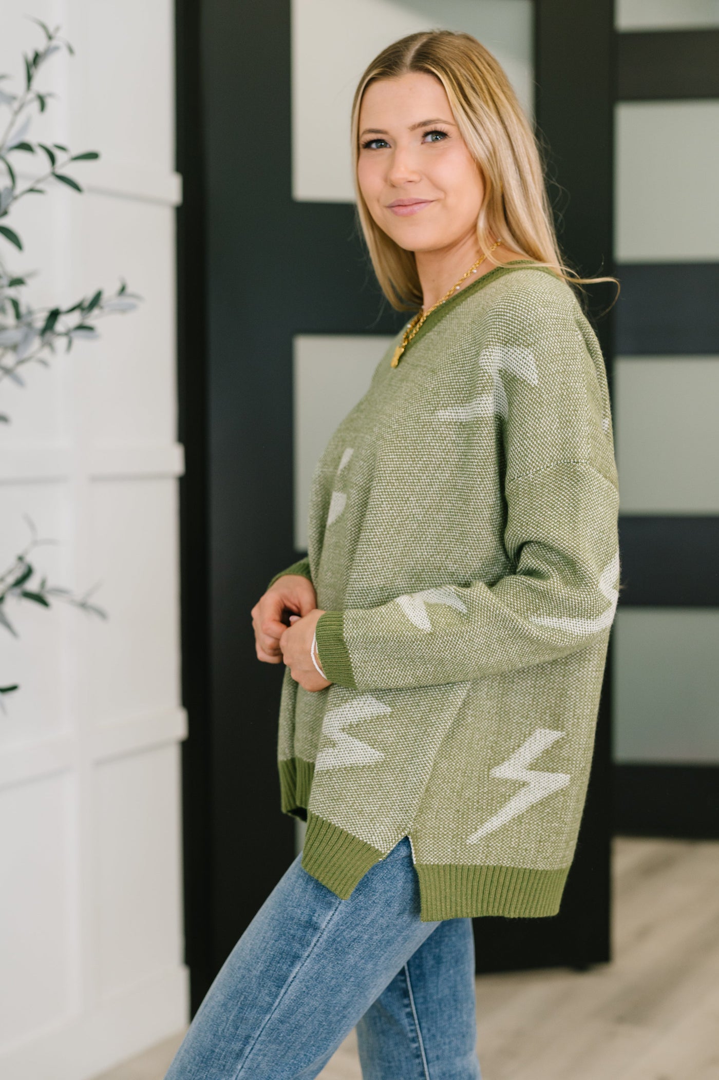 Shock Value V-Neck Sweater in Olive