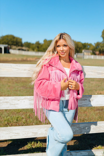 Skylar Fringe Faux Fur Jacket - Hot Pink