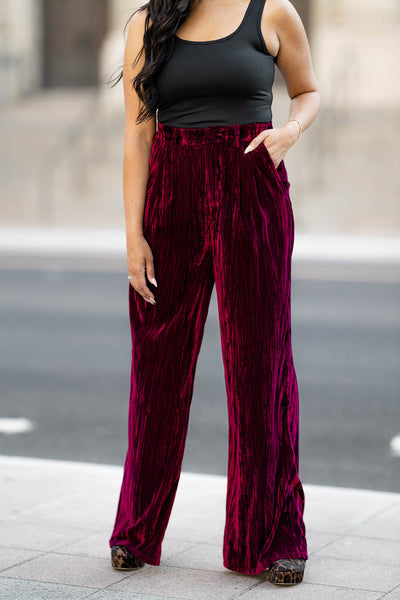 Sondra High-Waisted Velvet Pants - Cabernet