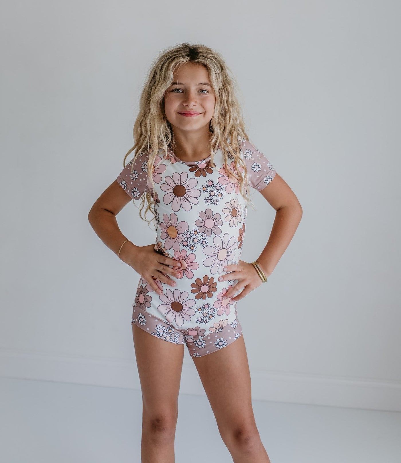 Tan Floral Shortie Leotard