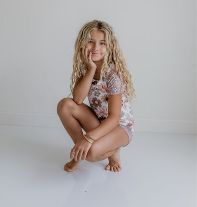 Tan Floral Shortie Leotard