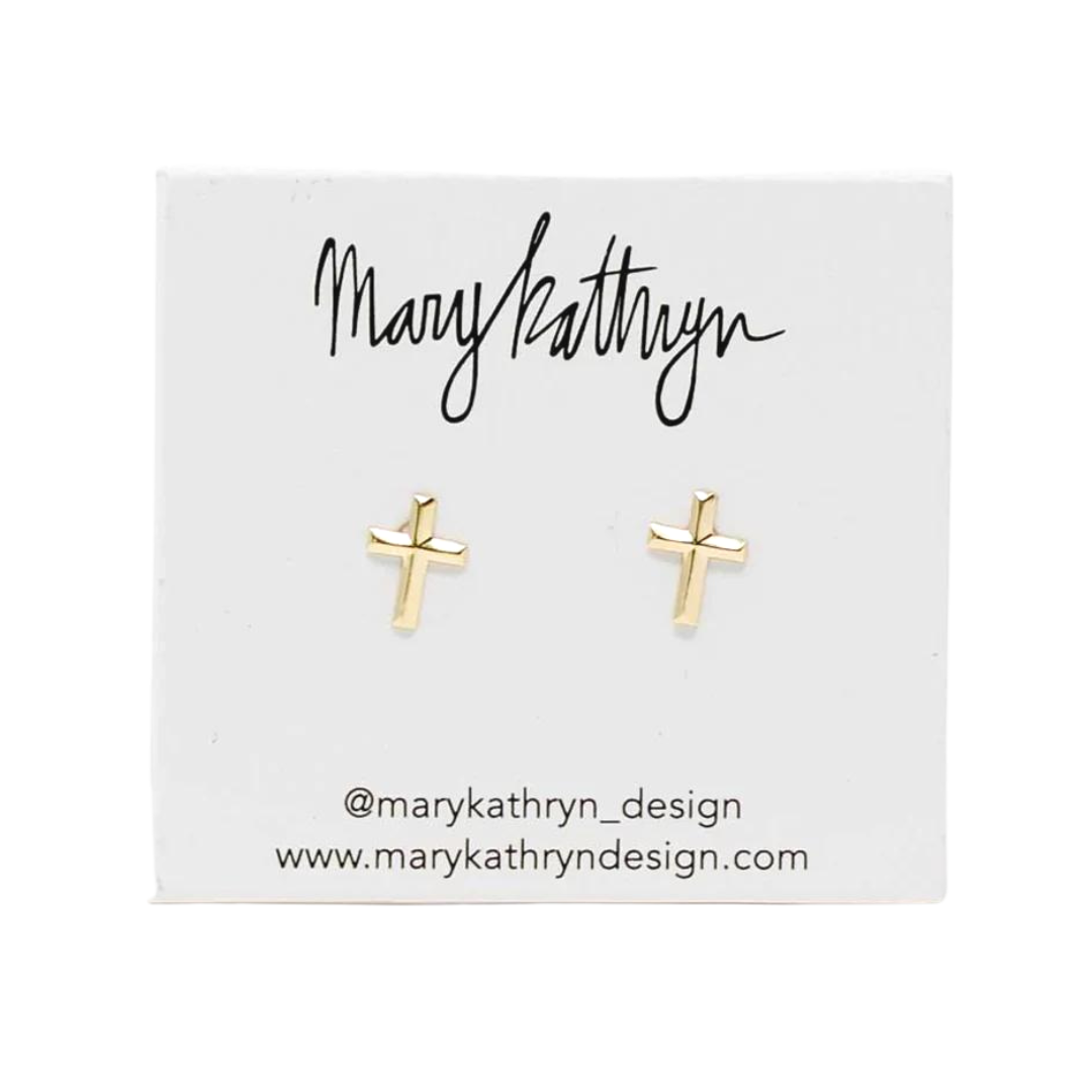 14k Gold Cross Studs