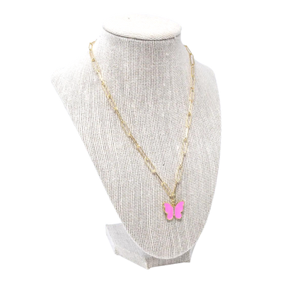 Magenta Butterfly Necklace