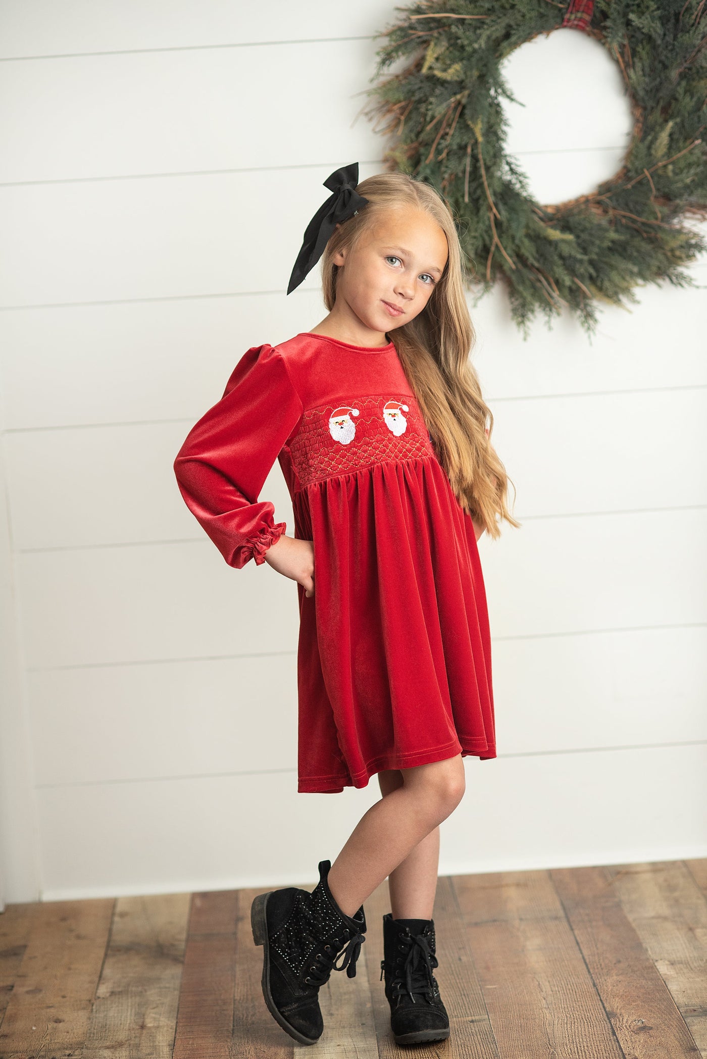 Santa Smocked Velvet Dress