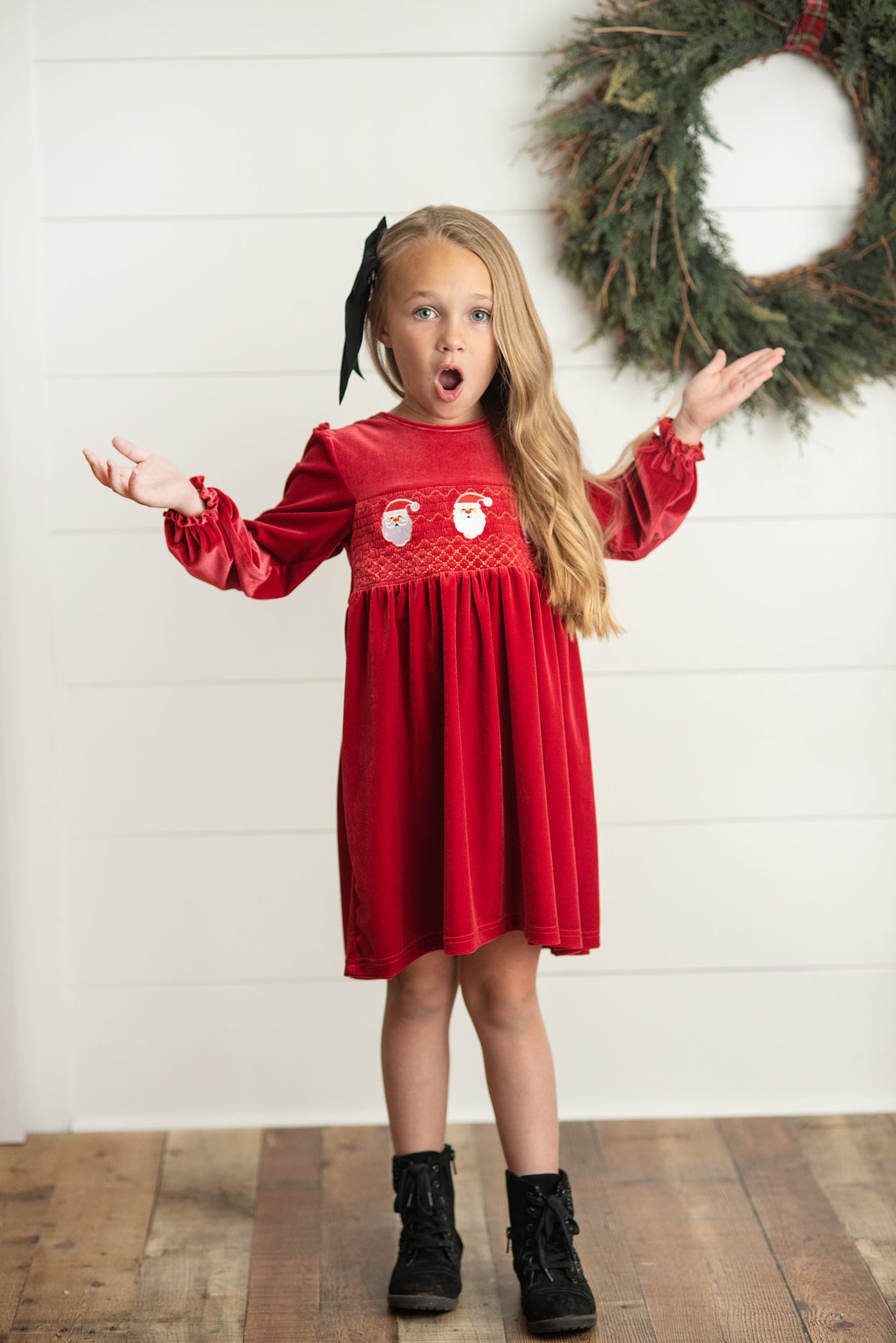 Santa Smocked Velvet Dress