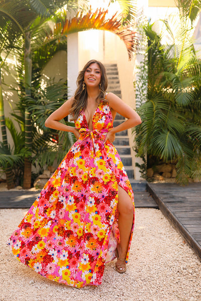 Zena Plunging Neck Maxi Dress - Sunshine