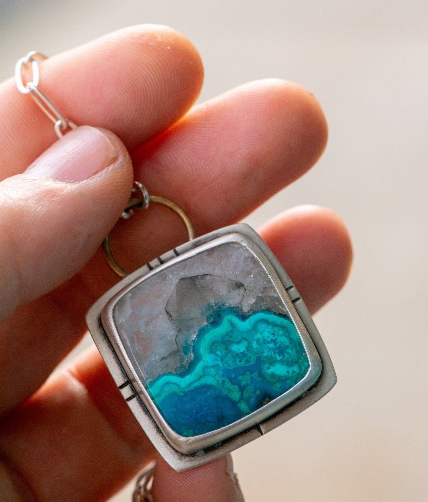 A GREAT WAVE OF CHRYSOCOLLA IN QURTZ