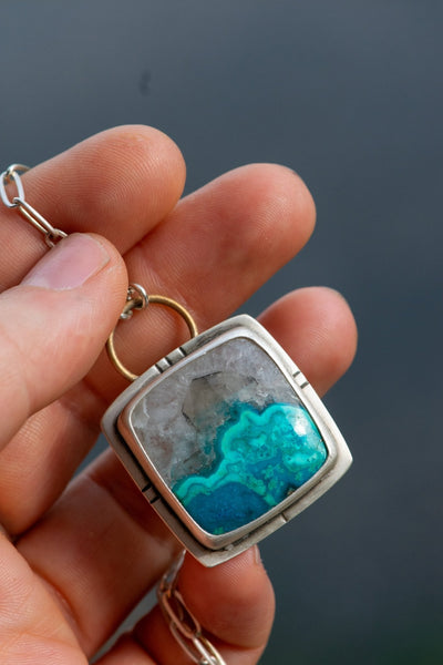 A GREAT WAVE OF CHRYSOCOLLA IN QURTZ