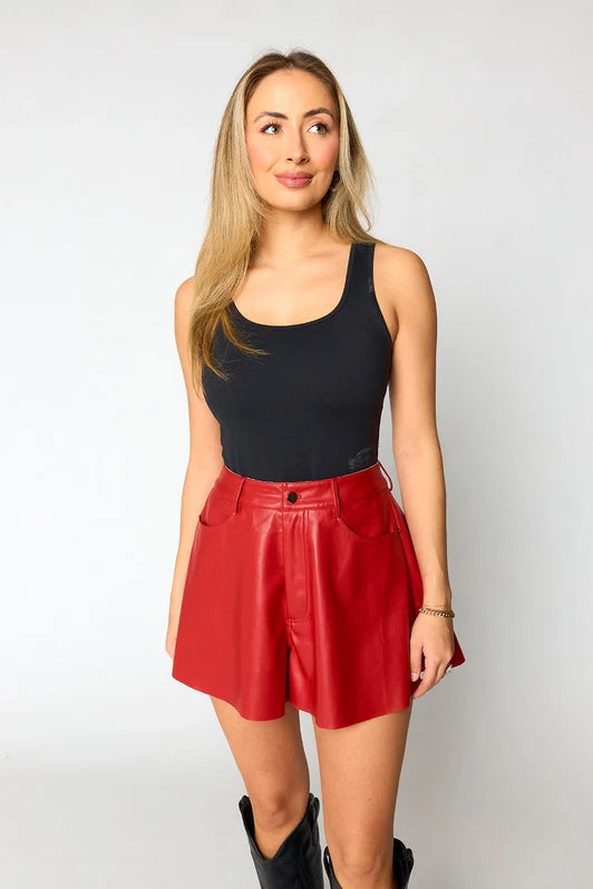 Emerson Vegan Leather Shorts - Red