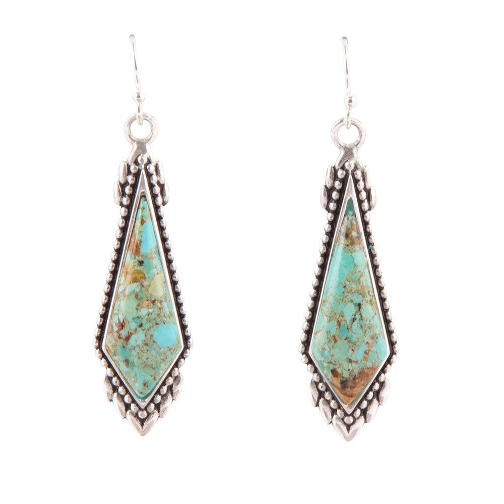 Anemone Long Diamond Genuine Turquoise and Sterling Silver Earrings