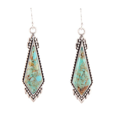 Anemone Long Diamond Genuine Turquoise and Sterling Silver Earrings