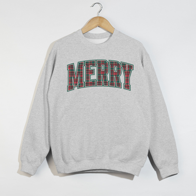 MERRY Plaid Christmas Crewneck Sweatshirt