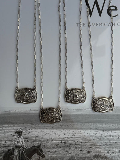 Belt Buckle Initial Necklace