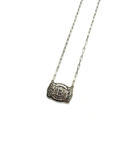 Belt Buckle Initial Necklace