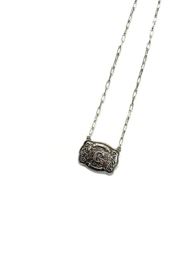 Belt Buckle Initial Necklace