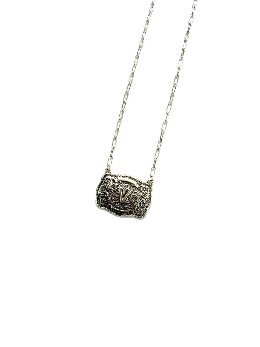 Belt Buckle Initial Necklace