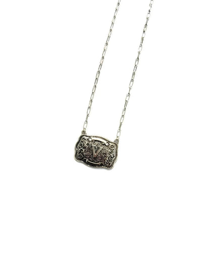 Belt Buckle Initial Necklace