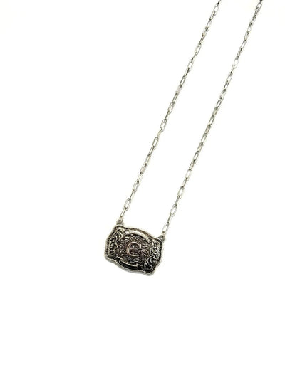 Belt Buckle Initial Necklace