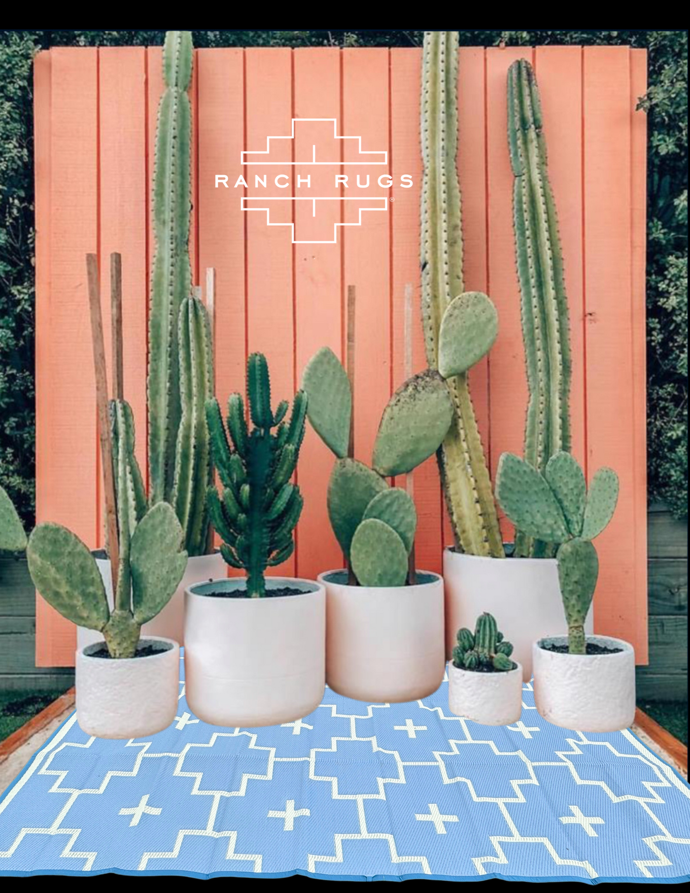 BLUE + IVORY - 6ft x 9ft - RANCH RUGS  -LAJITAS DESIGN-