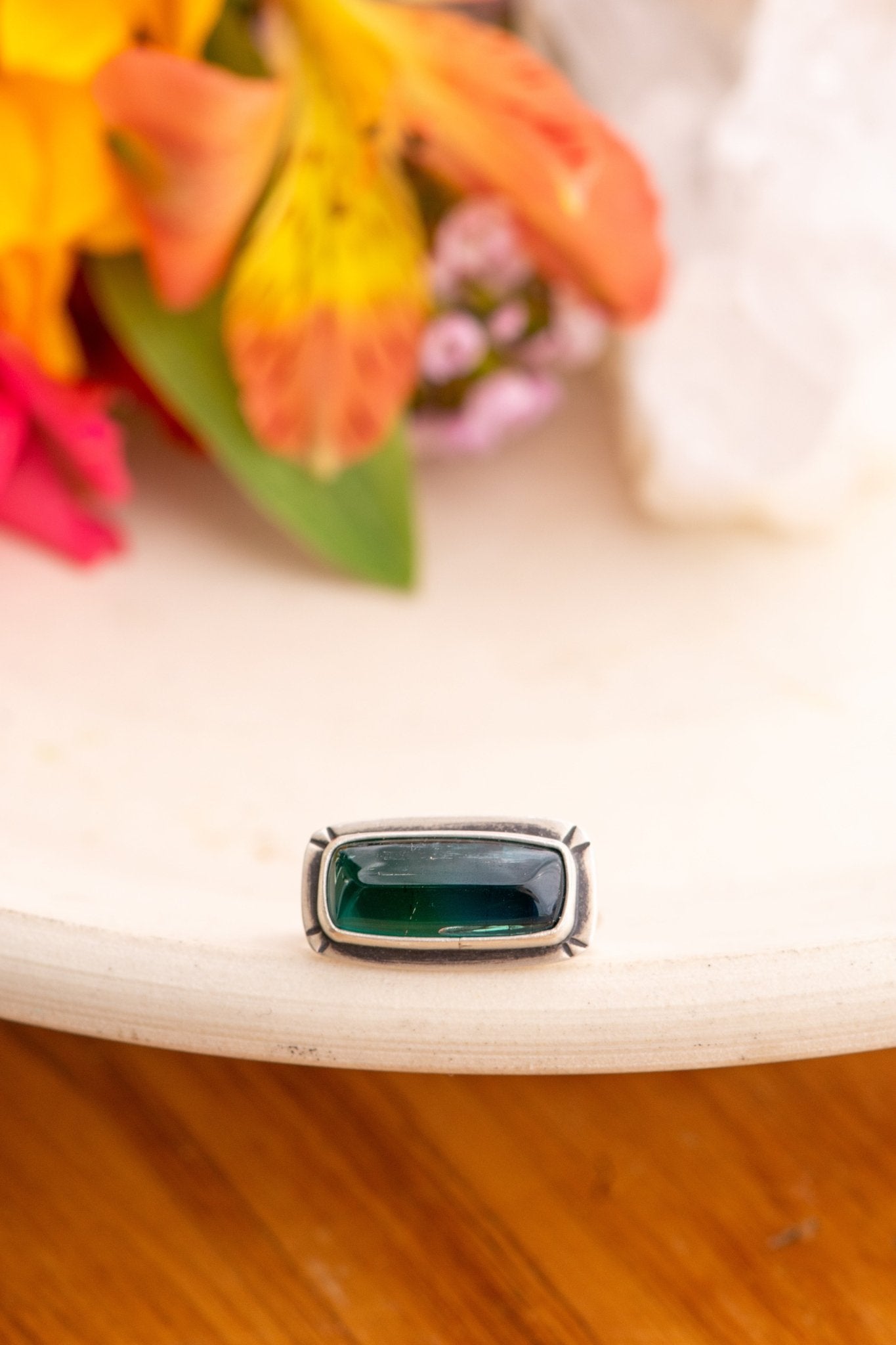 COLOR CHANGER TEAL GREEN TOURMALINE RING