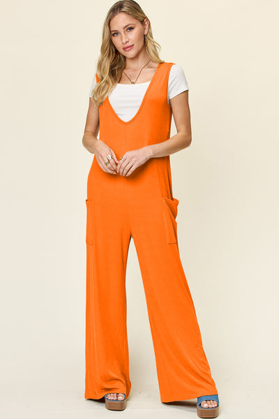 Double Take Full Size Sleeveless Wide Leg Jumpsuit with Pockets