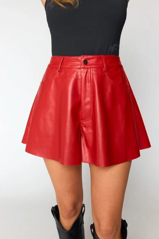 Emerson Vegan Leather Shorts - Red