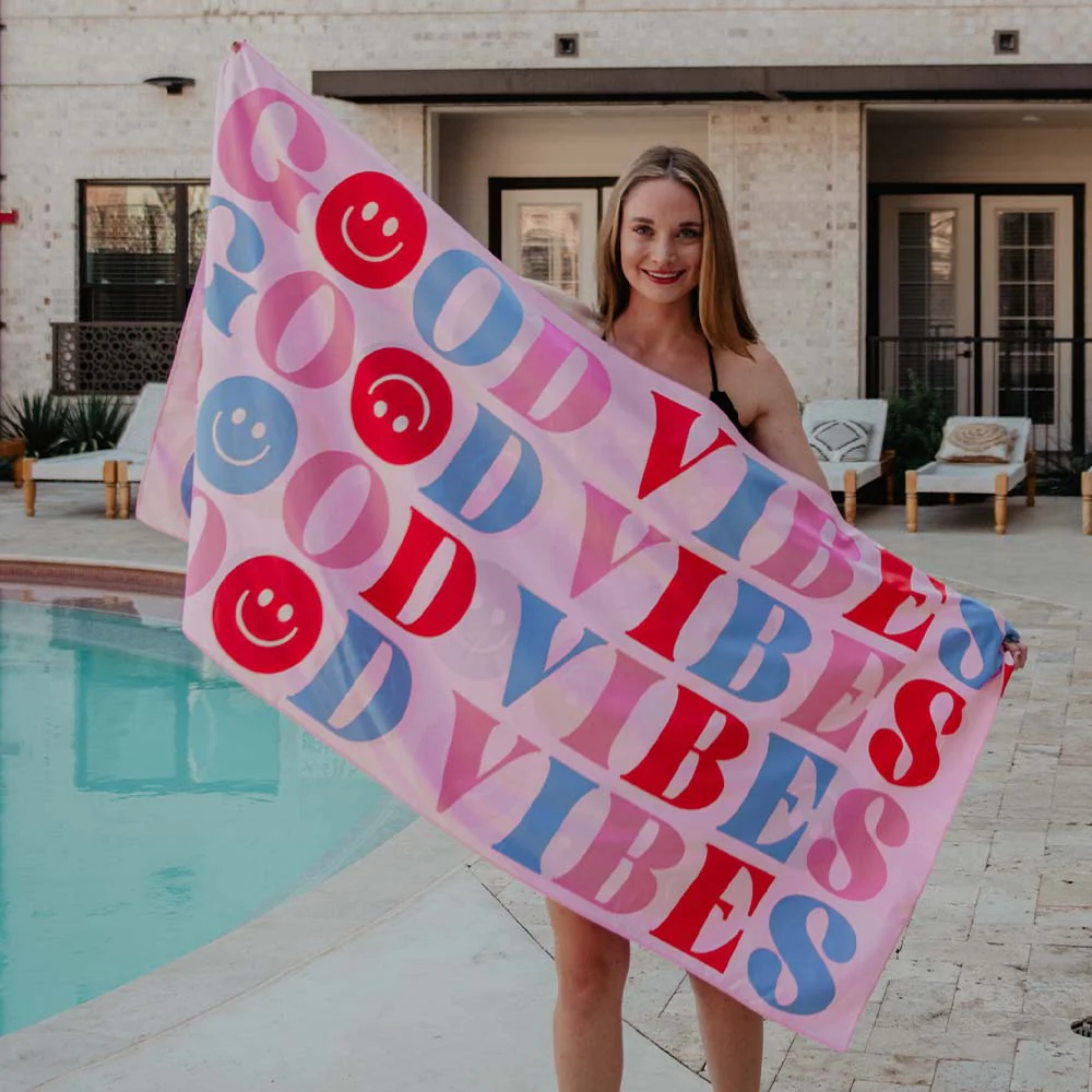 Happy Good Vibes Quick Dry Beach Towel