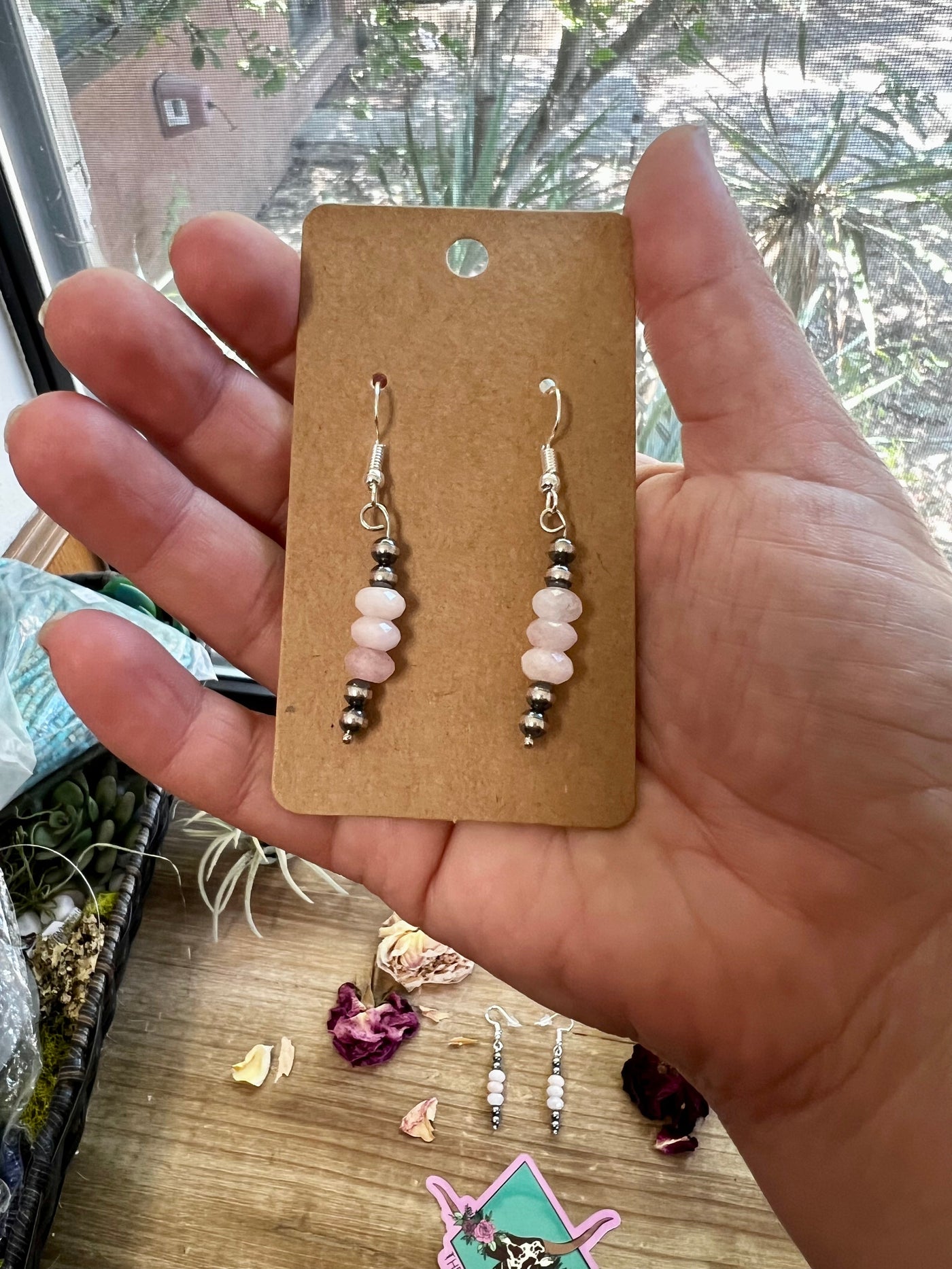 Pink Morganite and Sterling Silver Pearls dangle earrings