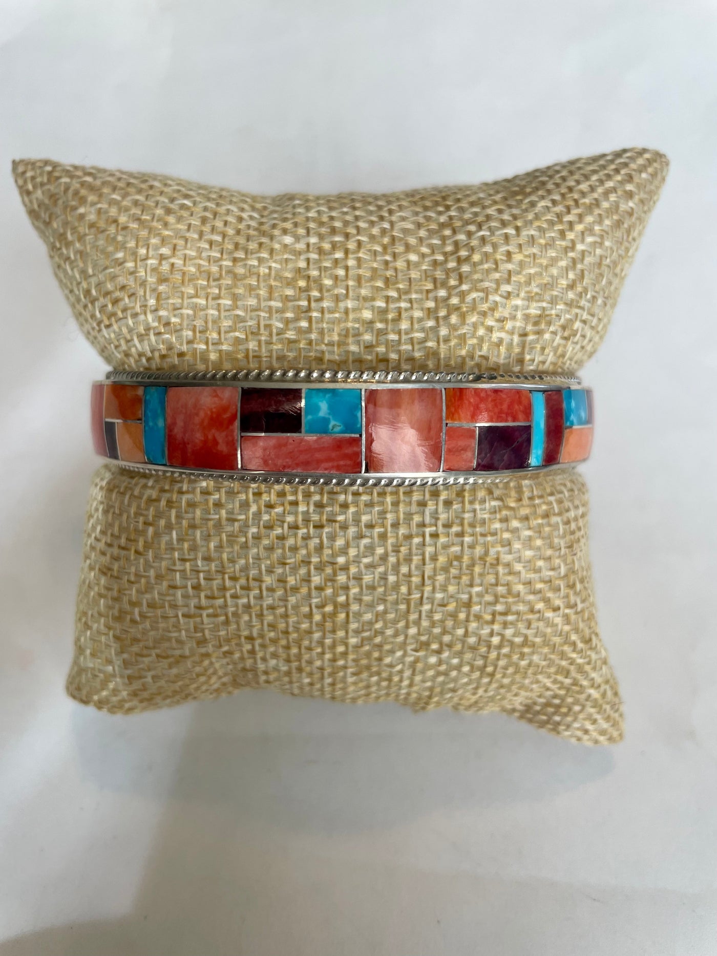 Navajo Turquoise & Spiny Inlay Sterling Silver Bangle