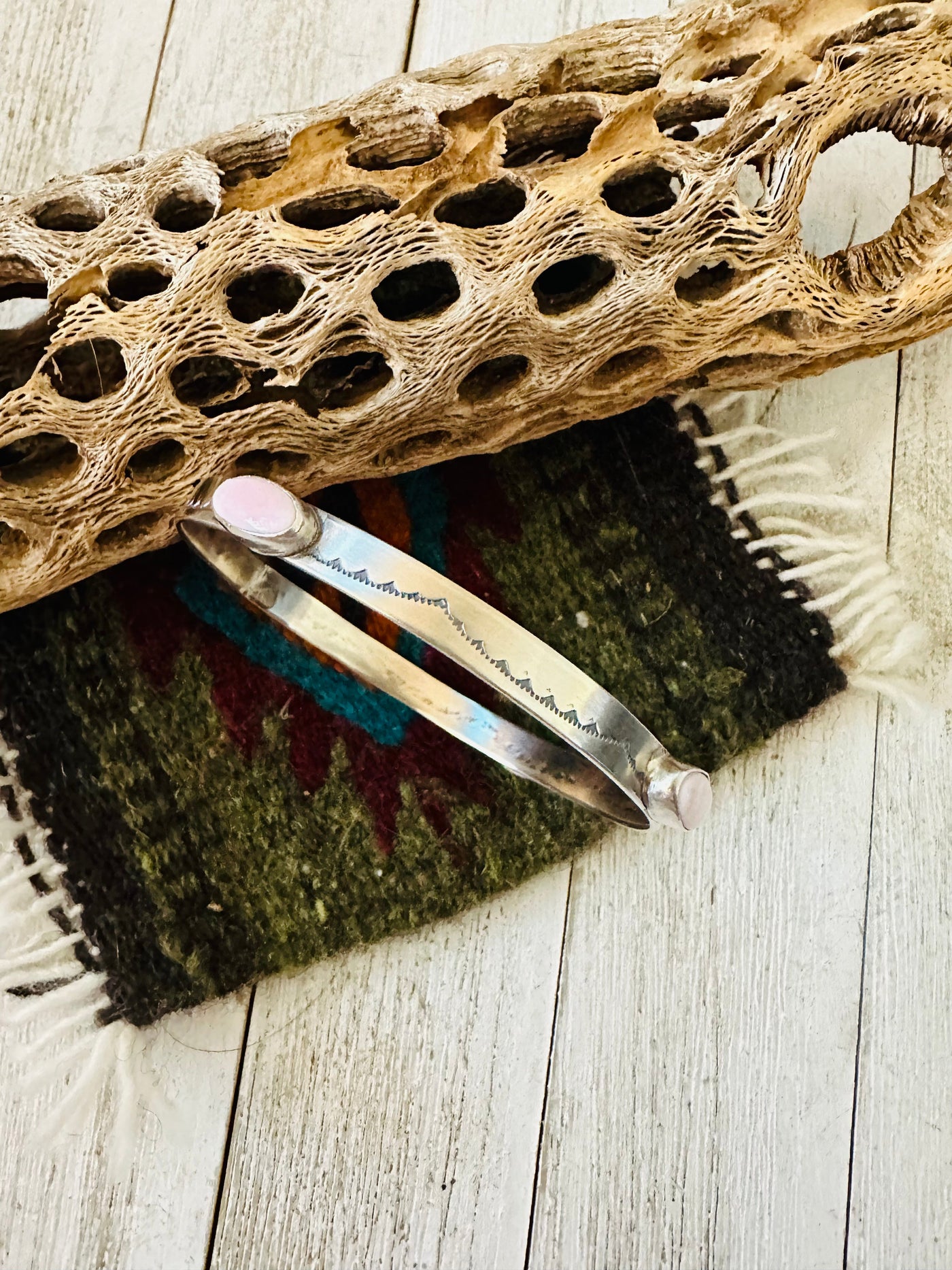 Handcrafted Queen Pink Conch Shell & Sterling Silver Bangle Bracelet