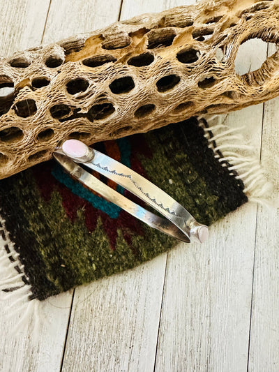 Handcrafted Queen Pink Conch Shell & Sterling Silver Bangle Bracelet