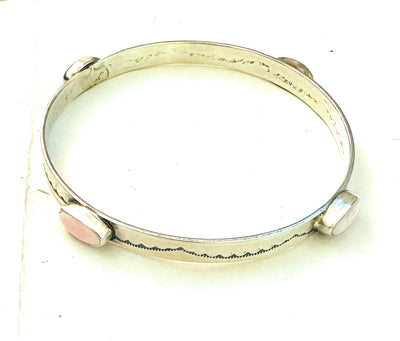 Handcrafted Queen Pink Conch Shell & Sterling Silver Bangle Bracelet