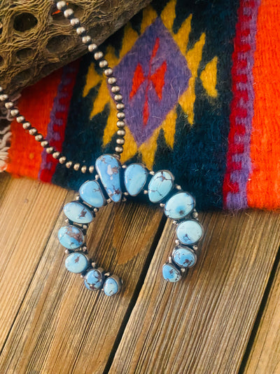 Handcrafted Sterling Silver and Golden Hills Turquoise Naja Pendant