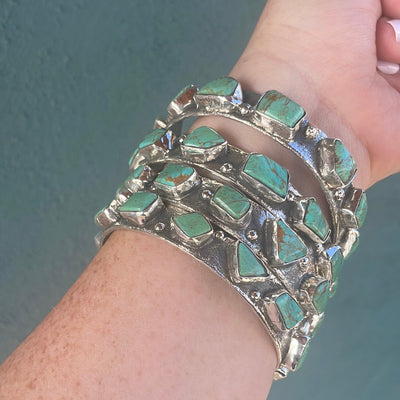 Zuni Turquoise Sterling Silver Bangle Bracelet By Jude Candeleria