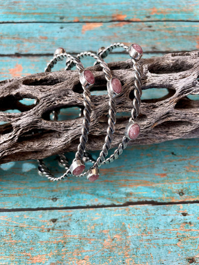 Handcrafted Rhondite And Sterling Silver Bangle Bracelet