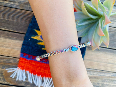 Handcrafted Twisted Sterling Silver & Pink Dream Mohave Bangle Bracelet