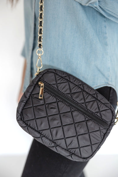 SueEllen Quilted Small Crossbody Bag with Gold Chain Strap
