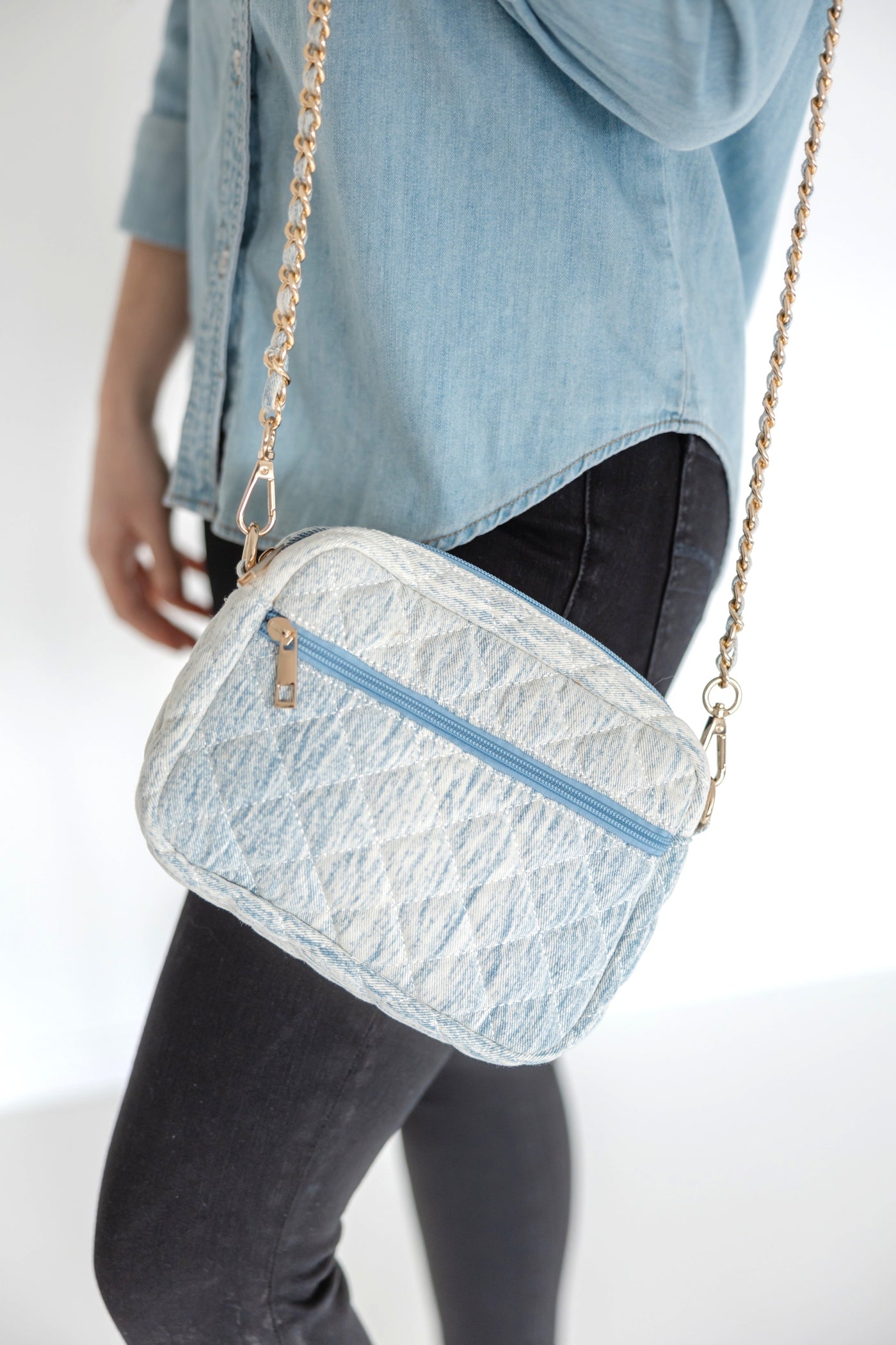 SueEllen Quilted Small Crossbody Bag with Gold Chain Strap