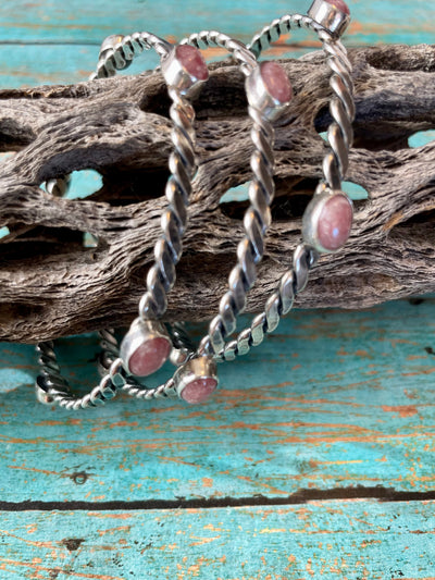 Handcrafted Rhondite And Sterling Silver Bangle Bracelet