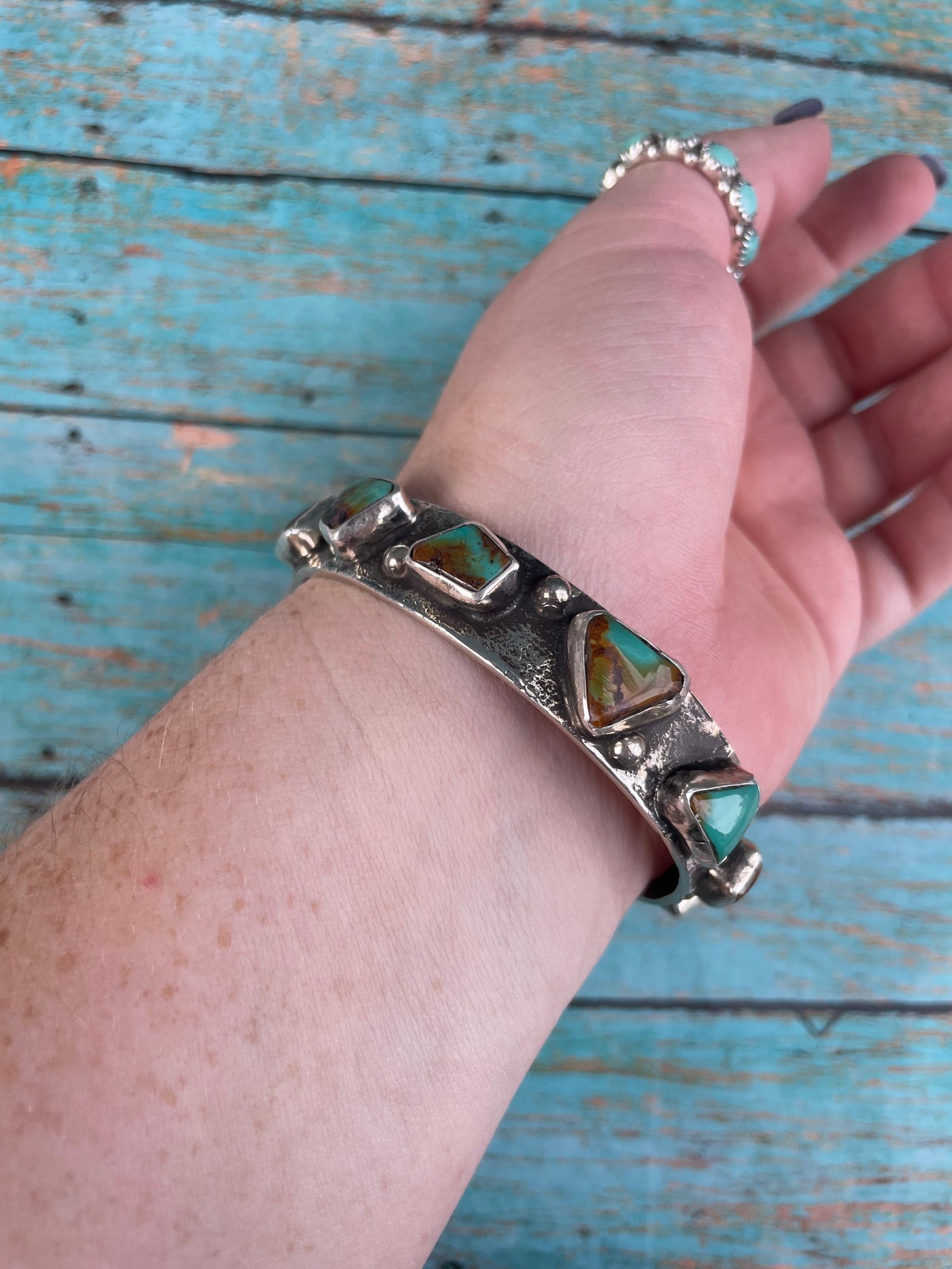 Zuni Native Royston Turquoise Sterling Silver  Bangle By Jude Candeleria
