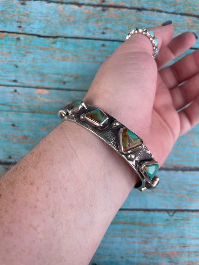 Zuni Native Royston Turquoise Sterling Silver  Bangle By Jude Candeleria