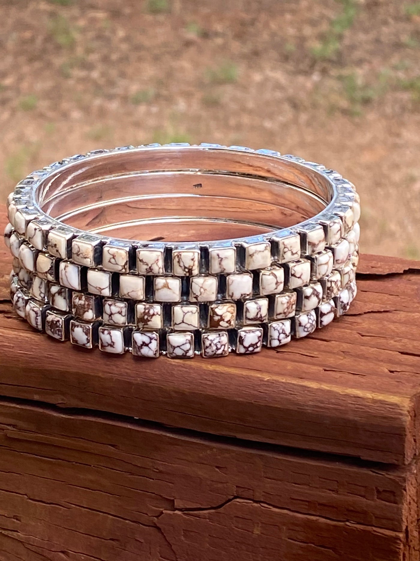 Handmade 6mm Wild Horse & Sterling Silver 7.5 inch Bangle Bracelet