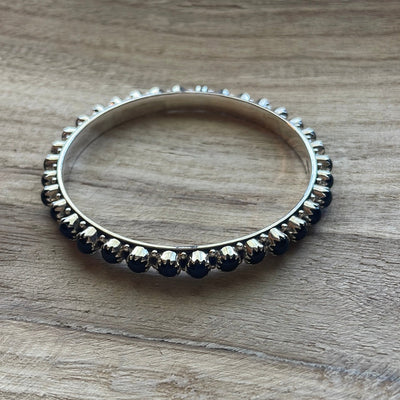 Handmade Black Onyx & Sterling Silver Custom Bangles Size 8 Signed Nizhoni