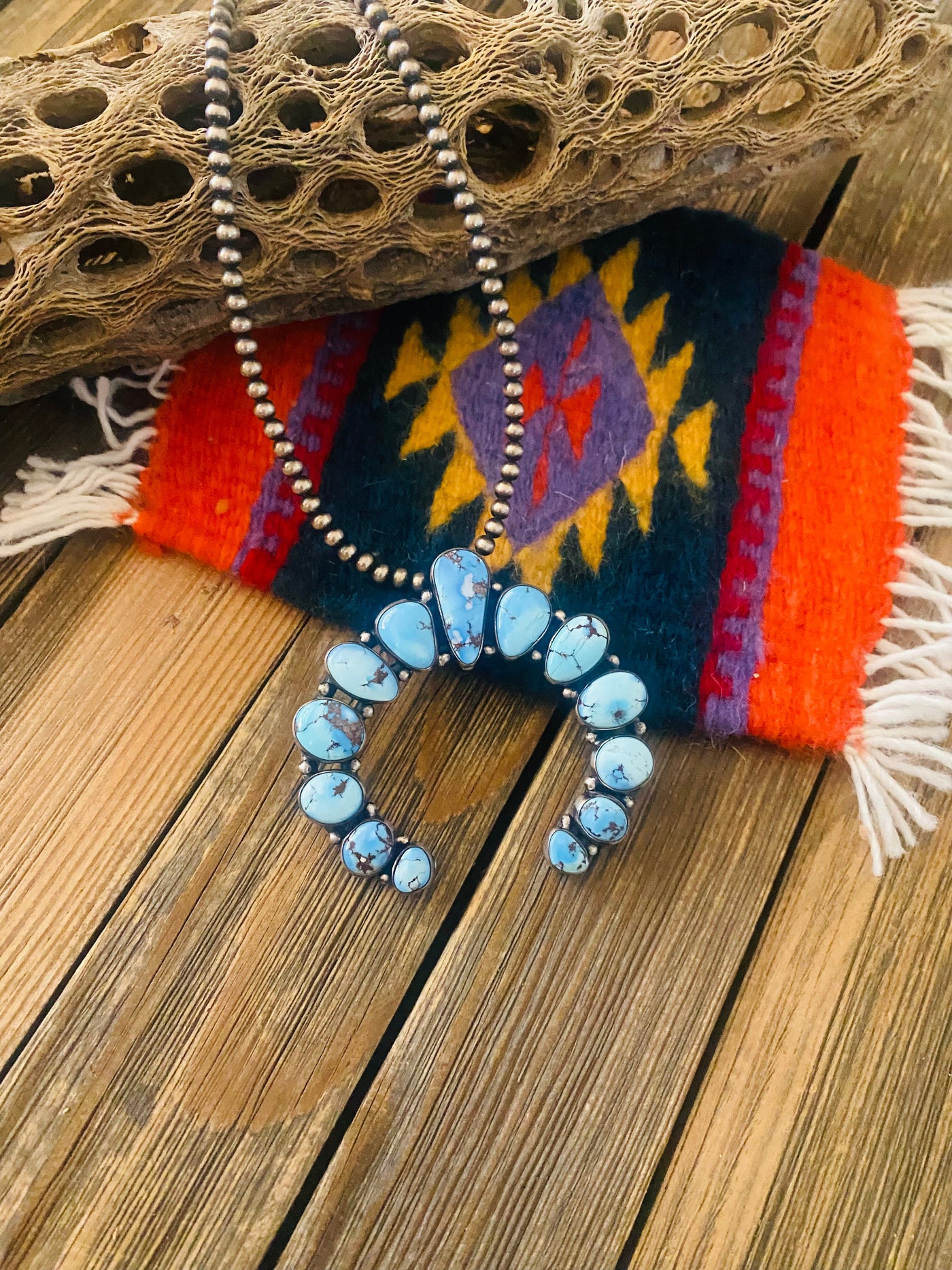 Handcrafted Sterling Silver and Golden Hills Turquoise Naja Pendant