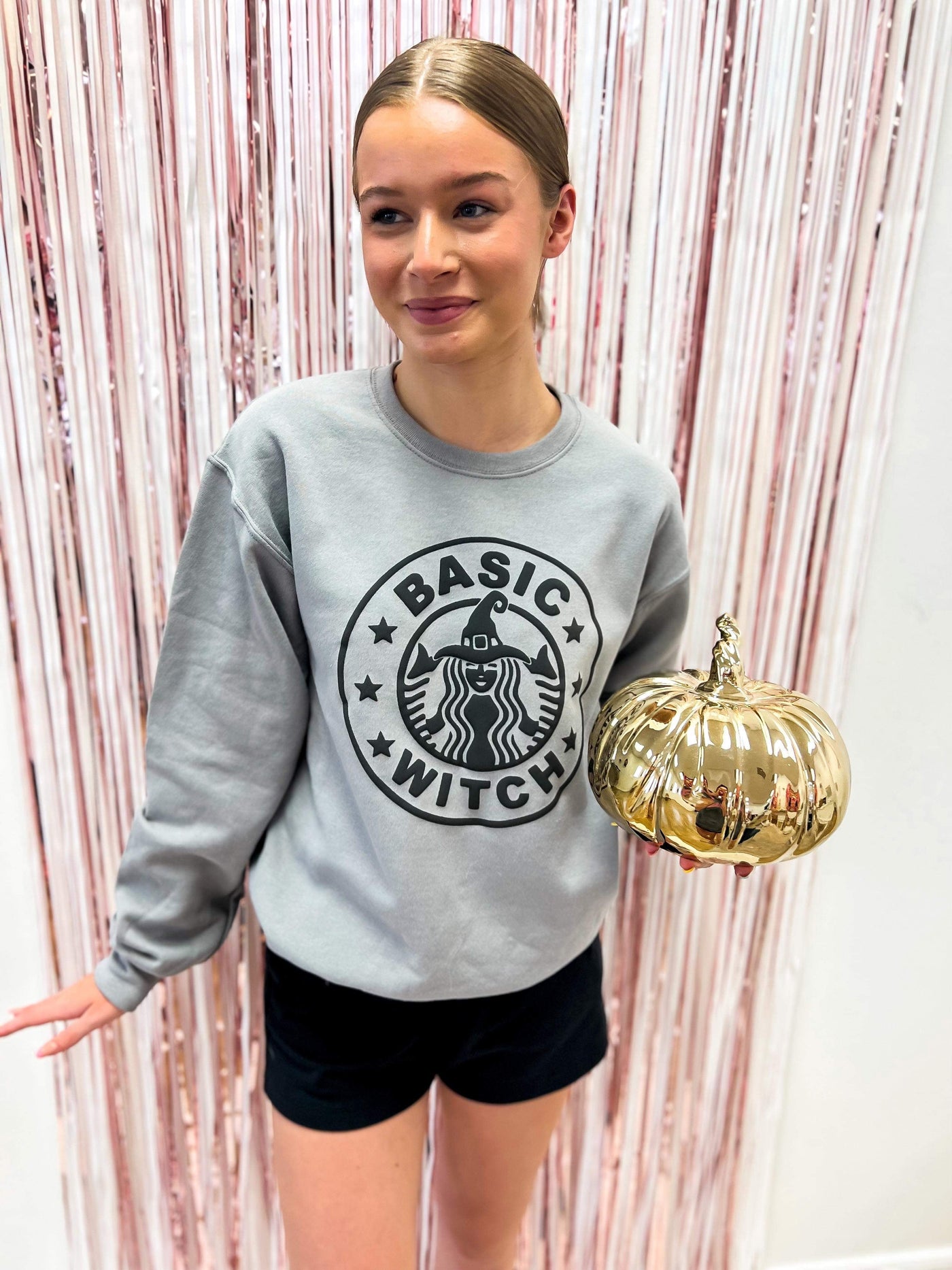 Basic Witch Puff Print Crewneck Sweatshirt