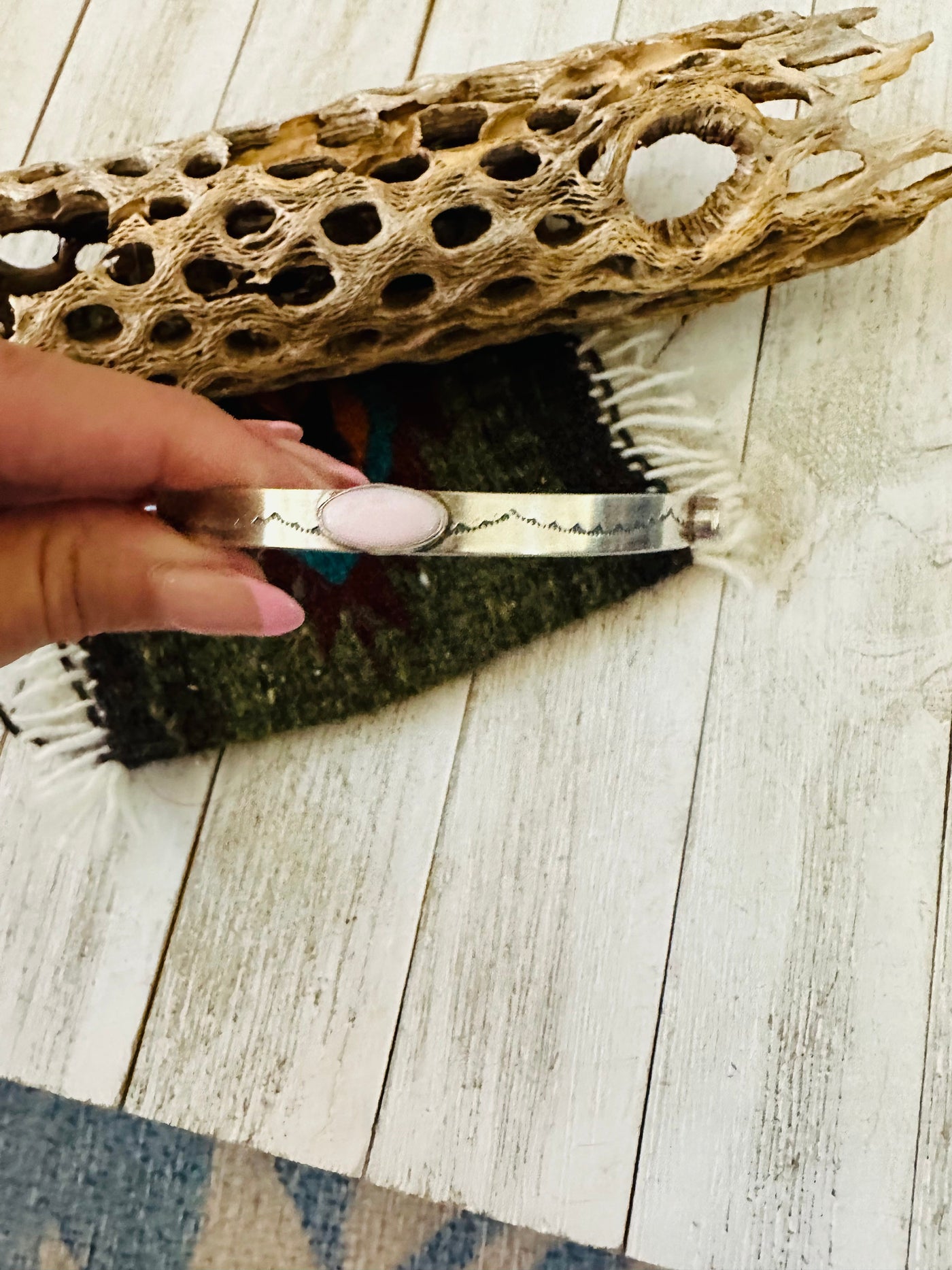 Handcrafted Queen Pink Conch Shell & Sterling Silver Bangle Bracelet