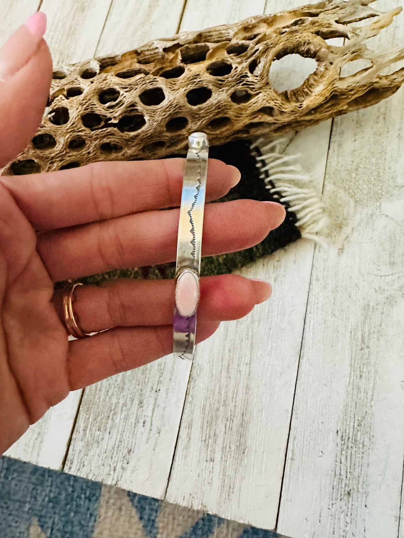 Handcrafted Queen Pink Conch Shell & Sterling Silver Bangle Bracelet