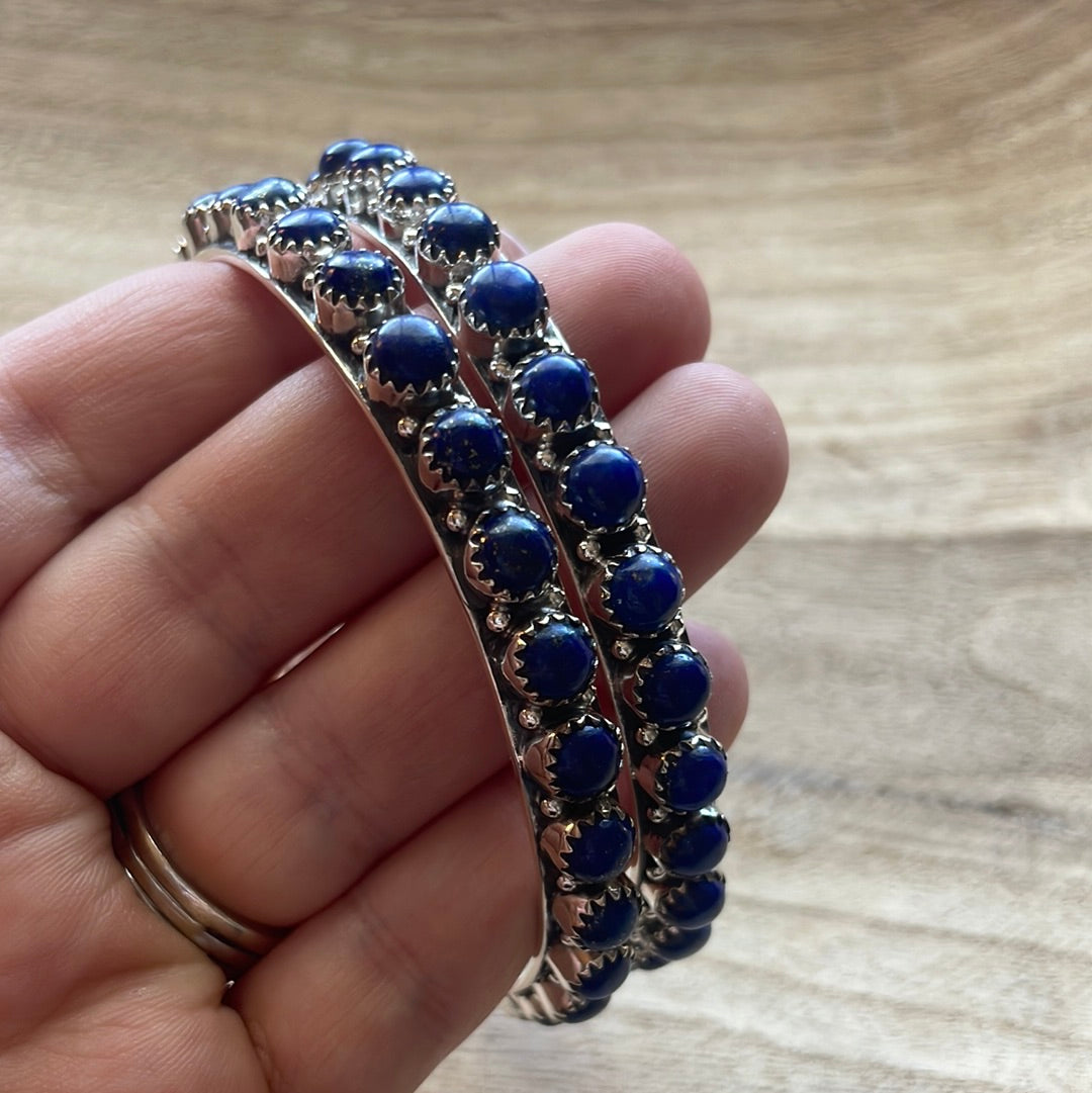 Handmade Lapis & Sterling Silver Custom Bangles Size 8 Signed Nizhoni