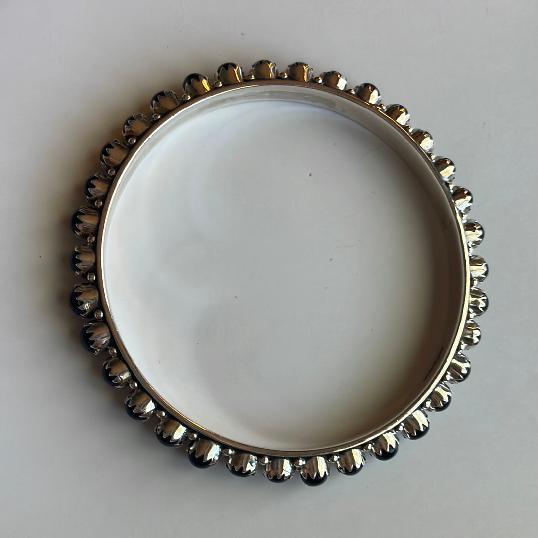 Handmade Black Onyx & Sterling Silver Custom Bangles Size 8 Signed Nizhoni