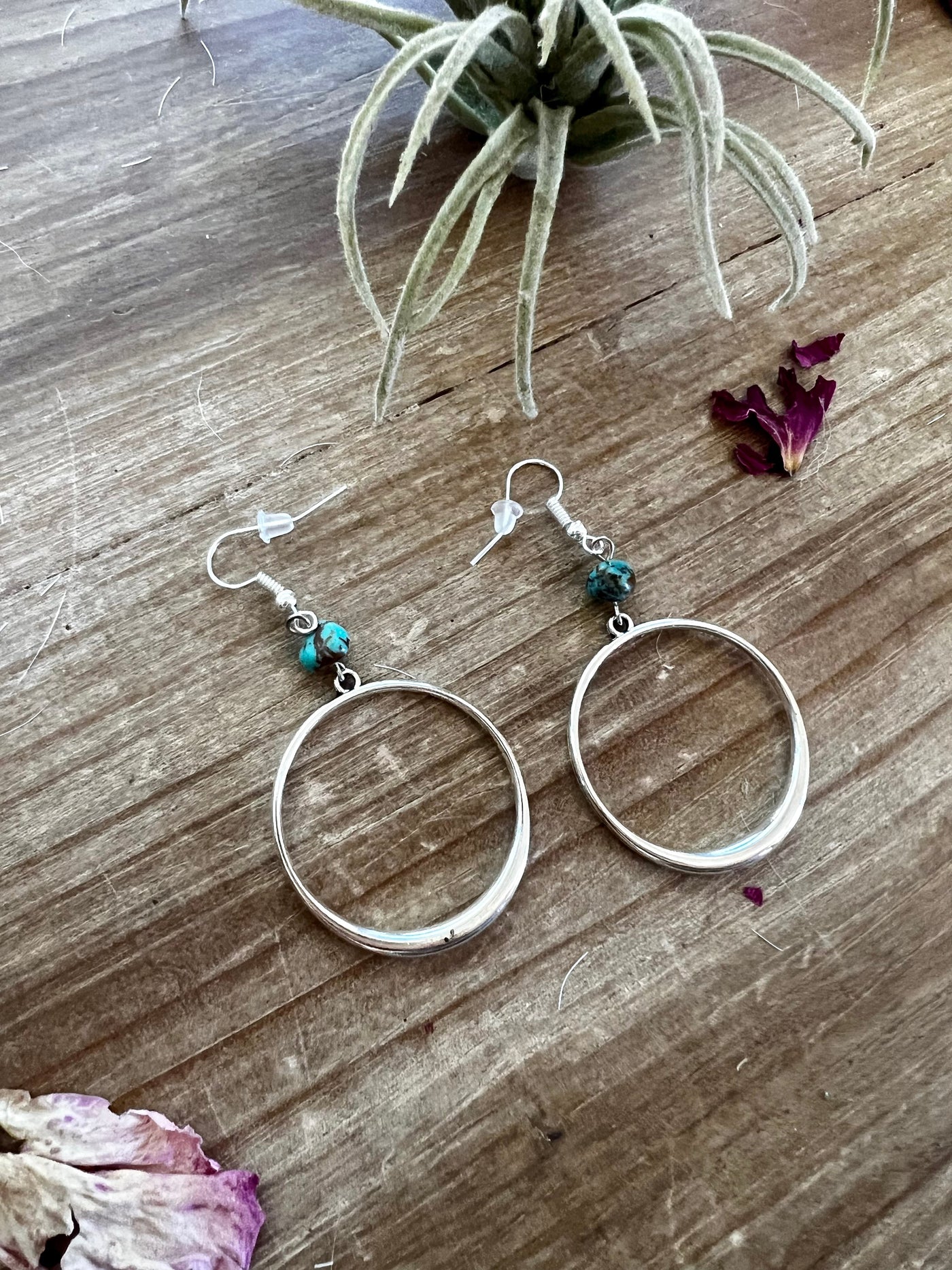 Mini hoop earrings and turquoise